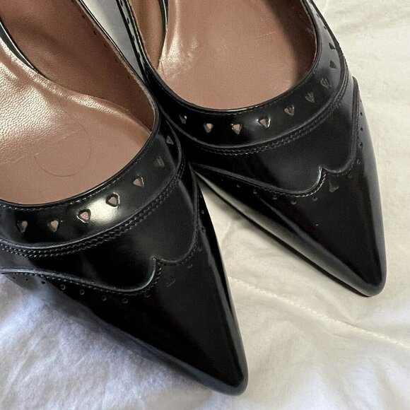 Black Tabitha Simmons Black Leather Kitten Heels~ Size 37. Wingtips - Picture 8 of 8